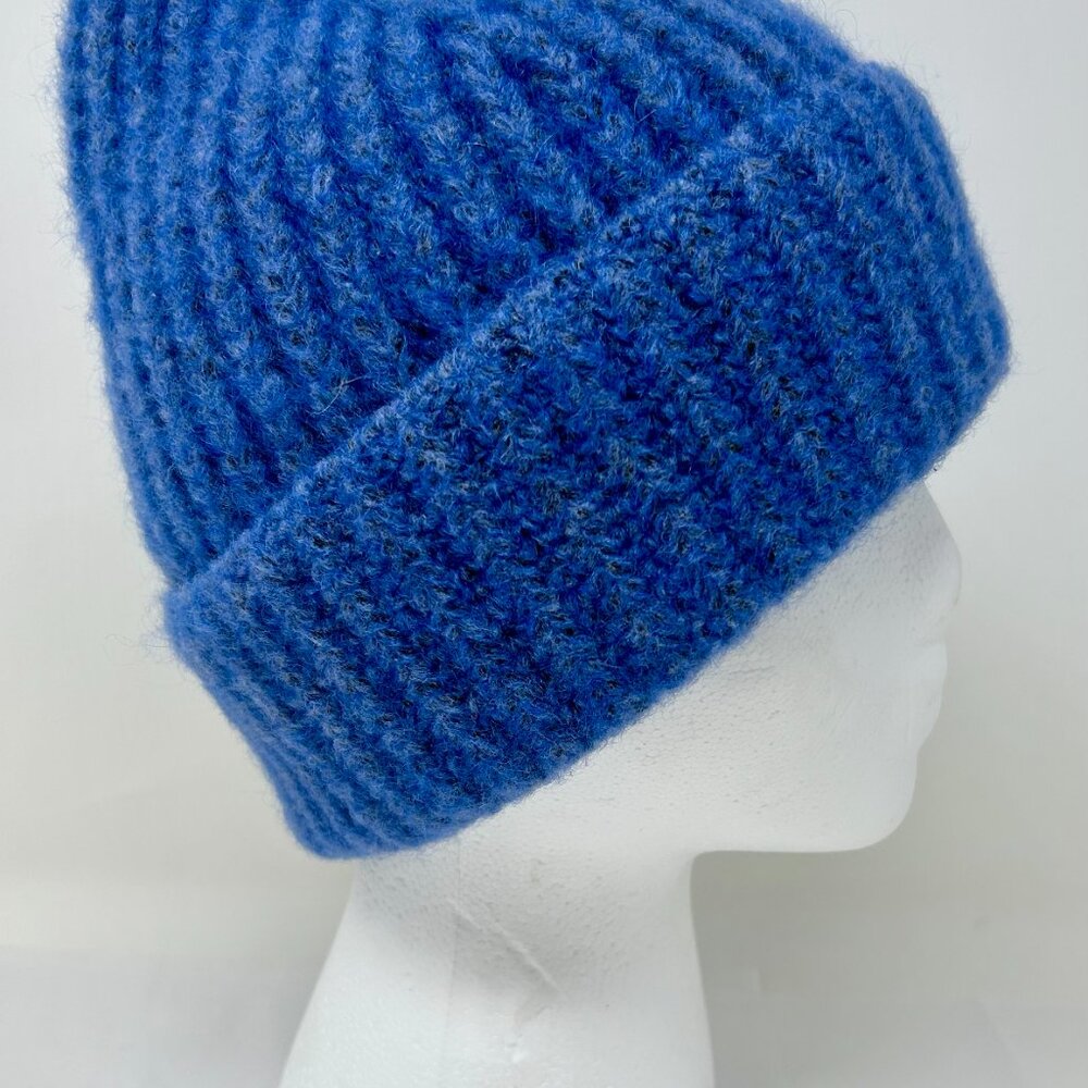COS blue heathered wool ribbed cap hat beanie knit men's woman's unisex one size